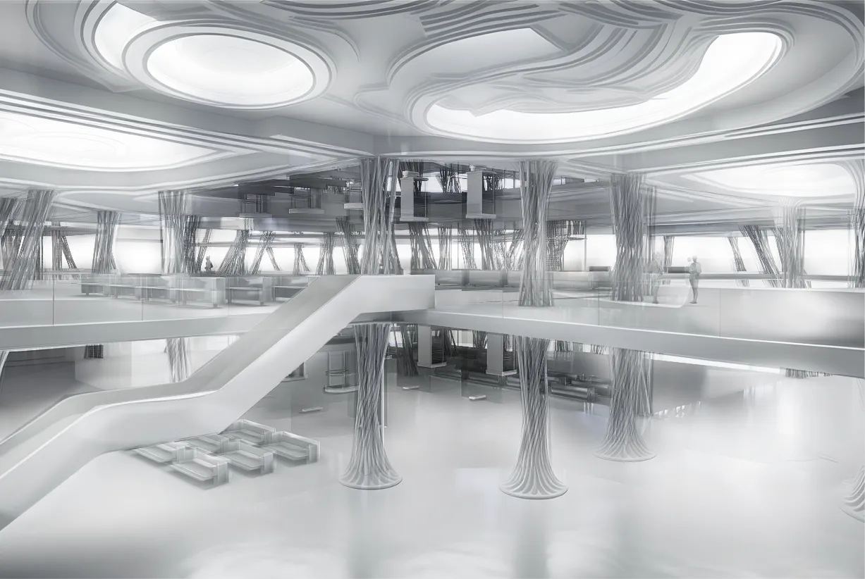 Interior with branching structural columns